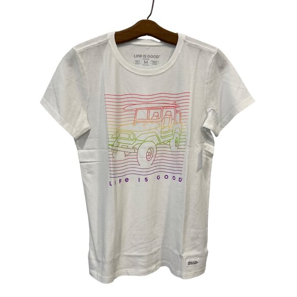 Life Is Good Tops - Life Is Good Jeep Crusher Tee Womens Medium Crew Cloud White Graphic T Shirt NEW